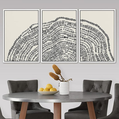 SIGNLEADER Framed Canvas Print Wall Art Set Duotone Geometric Wood Tree Ring Collage Abstract Shapes Illustrations Modern Art Boho Decorative for Living Room, Bedroom, Office - 16"x24"x3 WHITE