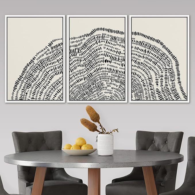 SIGNLEADER Framed Canvas Print Wall Art Set Duotone Geometric Wood Tree Ring Collage Abstract Shapes Illustrations Modern Art Boho Decorative for Living Room, Bedroom, Office - 24"x36"x3 WHITE
