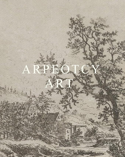ARPEOTCY Extra Large Vintage Framed Wall Art, 36x54 Inch Sketch Houses Trees Landscape Hanging Canvas Prints, Scroll Wall Decor for Living Room Bedroom, Retro Scenery Pictures Above of Bed