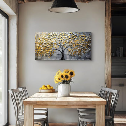 crmotu Tree of Life Large Wall Art, Neutral Golden Tree Canvas Art Prints, Gray and Gold Modern Home Decor Aesthetic Painting, Abstract Pictures Wall Decor Living Room Bedroom Bathroom Office 20"X40"