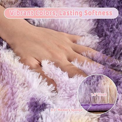 Shag Rugs for Living Room 8x10, Ultra Soft Abstract Purple Big Fuzzy Rugs for Bedroom, 8 x 10 Fluffy Shaggy Plush Carpet Girls Kids Room Dorm Upgrade Non-Slip