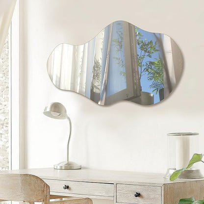 PERFNIQUE Irregular Wall Mirror Asymmetrical Mirror, 34''x20.5'' Decorative Modern Mirrors for Bathroom Bedroom Living Room Entryway, Cloud Frameless Mirror, Wall Mounted (34''x20.5'', Cloud)