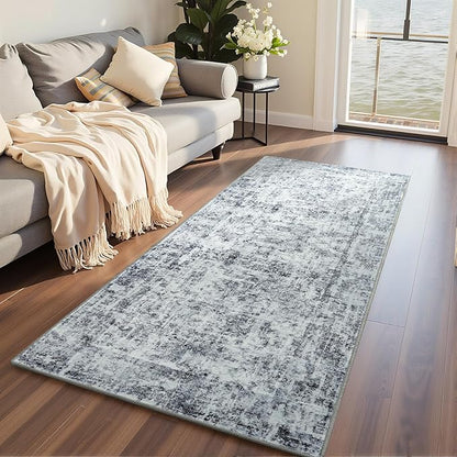 HOMORE 2x8 Runner Rug for Kitchen Hallways Runners Rugs,Classic Grey Long Rug Non Slip Washable Rugs for Entrway Soft Abstract Carpet for Entrance Bedroom Living Room Bathroom