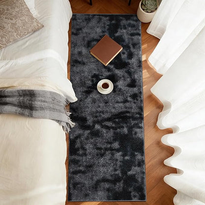 FinRèc 2x8 Washable Runner Rugs for Kitchen Hallway Bedroom, Low Pile Thin Ultra Soft Shag Rug, Non-Slip Carpet Indoor for Home Decor (Tie-dye Dark Grey)