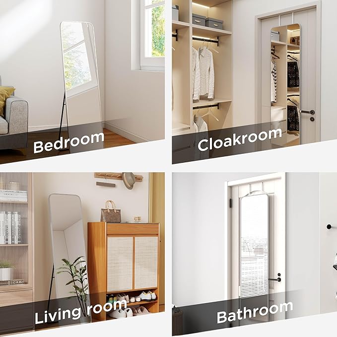 SCWF-GZ Rectangle 57x16 Mirror Full Length Wall Mounted Hanging or Against Wall Metal Frame Dressing Make-up Mirrors for Entryway Bedroom Bathroom Living Room 57 16 inch Silver