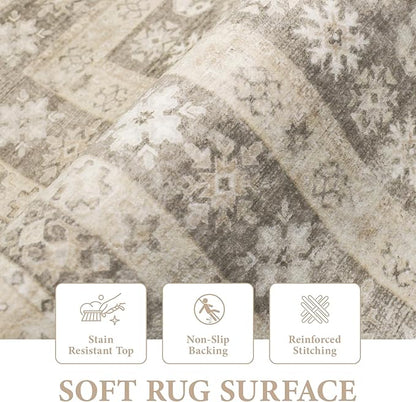 Area Rug Living Room Rugs 8x10 - Large Soft Boho Floral Rug, Non-Slip Foldable Washable Rugs Non Shedding Morden Indoor Floor Carpet for Living Room Bedroom Office Dining Room(FloralBrown, 8'x10')