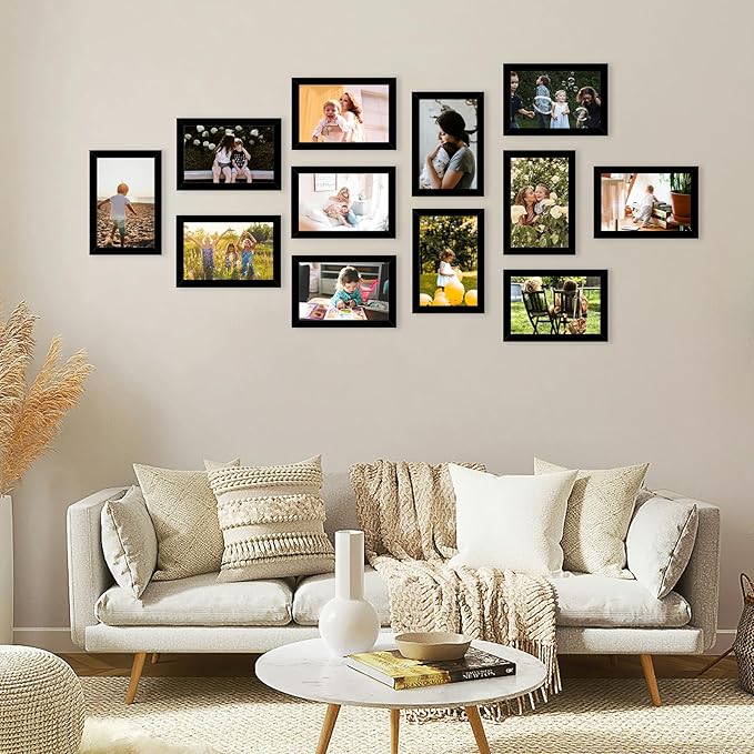 JCJMY 12 Packs 6x9 Picture Frames, Display 4x6 with Mat or 6x9 without Mat, Sturdy 6 by 9 Frames Bulk Set of 12 Collage Wall Decor Photo Frames Set for Wall and Tabletop, Black