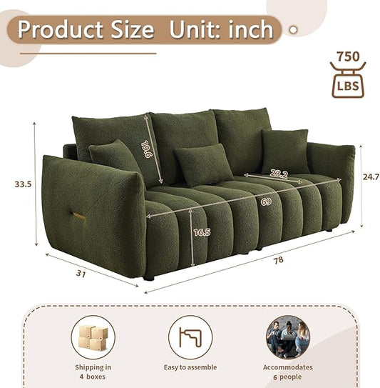 Antetek Teddy Sofa Set for Living Room, 2 Pieces Modern Deep Seat Oversized 3-Seater Cloud Boucle Couch for Bedroom, Office, Apartment, Furniture Set, 78-inch, Green (2 Pieces)