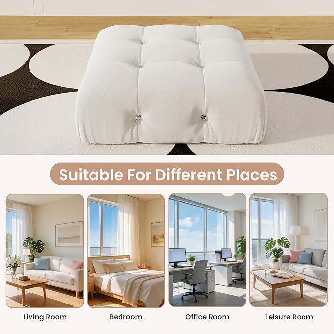 Modular Sectional Couches for Living Room, Modern Luxury Velvet Bubble Couch with Reversible Chaise Ottoman, Deep Seat Cloud Sectional Sofa (Ottoman, Beige)