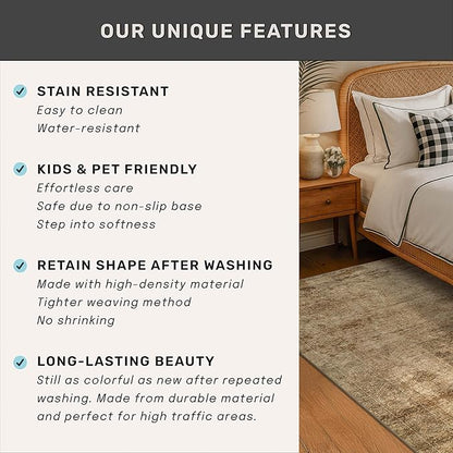 Hazo Haus Brown and Gold Rugs for Living Room 5x7 Rug - Abstract Grey Office Rug for Fireplace, Home Office, Bedroom, Washable Non Slip Soft, Medallion Indoor Décor