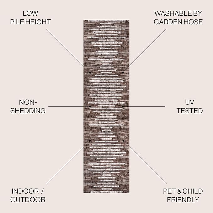 JONATHAN Y Stripe Geometric Indoor Outdoor Runner Rug 2X10 Brown/Beige, Zolak Berber for Backyard, Patio, Porch, Easy-Cleaning, High Traffic, Pet-Friendly, Non-Shedding (SMB124B-210)