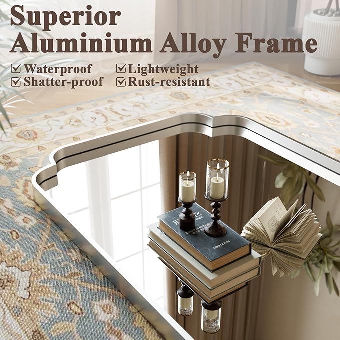 GLSLAND 20"x30" Petal Arch Bathroom Mirror – Modern Metal Frame Vanity Mirror with Scalloped Edge for Over Sink, Bedroom, Living Room, Entryway, Non-Rusting Decorative Wall Mirror, Silver
