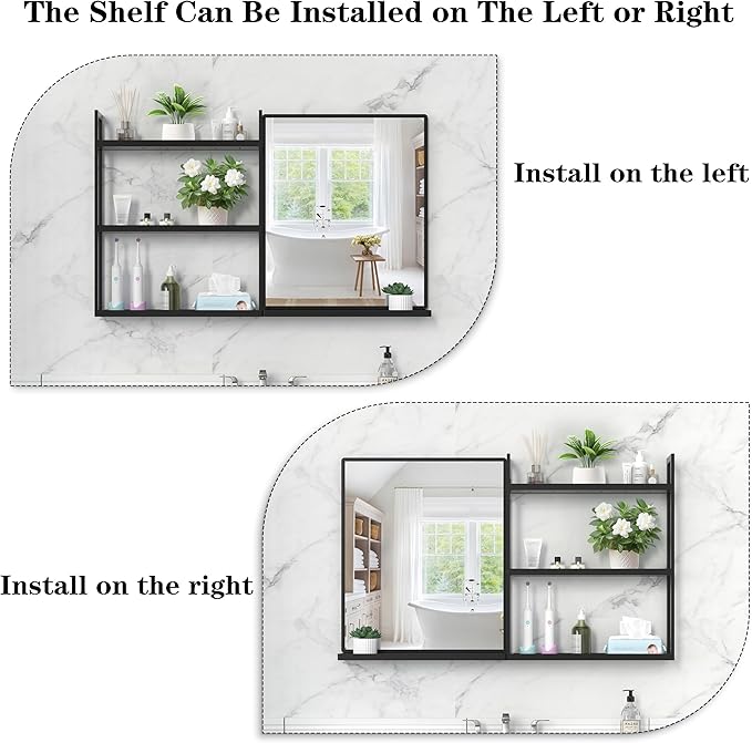 Black Metal Framed Bathroom Mirror with Shelf, 40" X 24.4" Rectangular Wall Mounted Bathroom Vanity Mirror, Modern Bathroom Mirror with Storage for Over Sink, Entryway