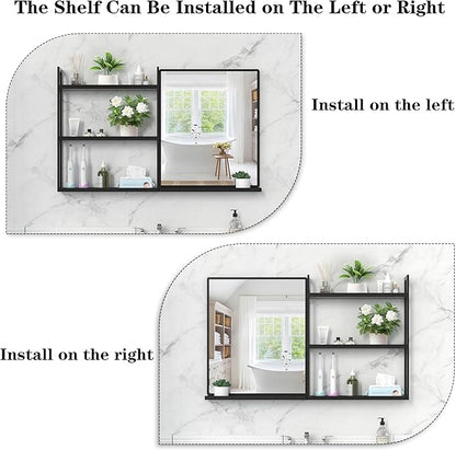Black Metal Framed Bathroom Mirror with Shelf, 40" X 24.4" Rectangular Wall Mounted Bathroom Vanity Mirror, Modern Bathroom Mirror with Storage for Over Sink, Entryway