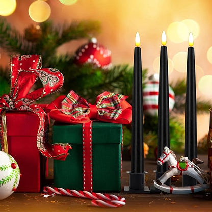 CVHOMEDECO. Flameless Taper Candles with 10-Key Remote, Battery Operated Led Flickering 3D Wick Window Candles Real Wax Finished Home Christmas Party Decor 0.78 x 11 Inch, Pack of 3, Black