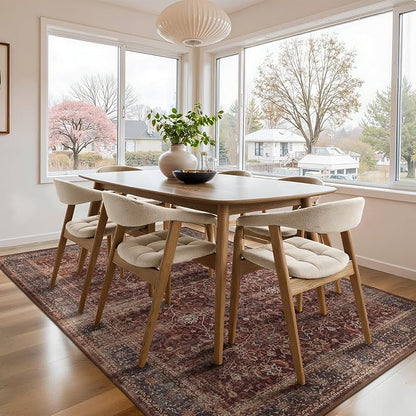 Moody Brick Area Rugs 5x7, Distressed Oriental Living Room Rug Washable, Non Slip Low Pile Thin Carpet Rugs for Bedroom/Dining Room/Home Office/Kitchen, Vintage Brick Red Stain-Resistant