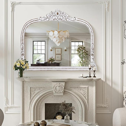 HOITUZYUS French Vintage Statement Wooden Mirror: 32x42 Inch Baroque Arched Mirror, Ornate Decorative Wall Mirrors for Fireplace Mantel, Living Room, Entryway, Bedroom