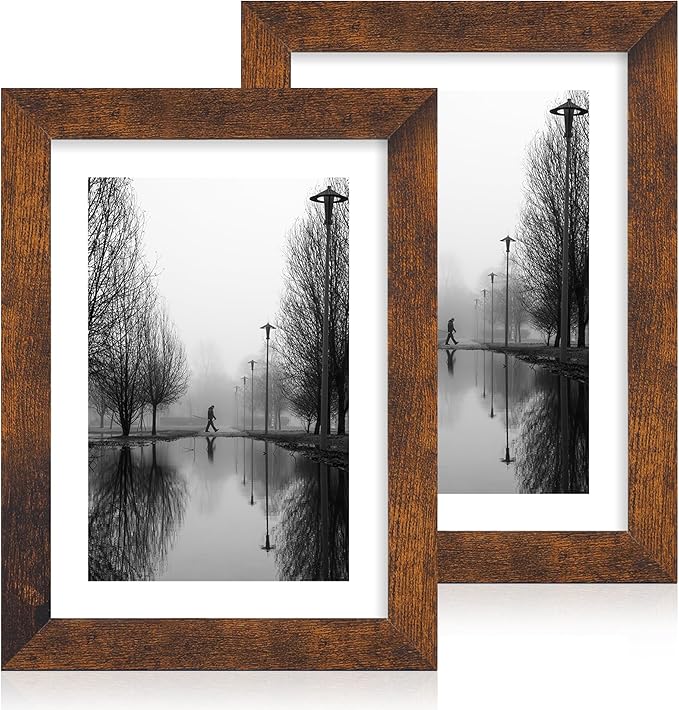 iRahmen 7x10 Picture Frame - High Definition Real Glass Wooden Photo Frames for Tabletop Display and Wall Mounting (Dark Brown, Set of 2)