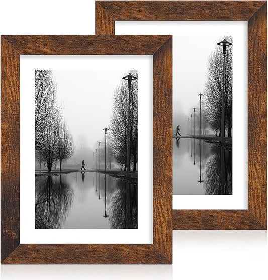 iRahmen 7x10 Picture Frame - High Definition Real Glass Wooden Photo Frames for Tabletop Display and Wall Mounting (Dark Brown, Set of 2)