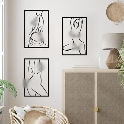 ESTART 3 Pieces Modern Minimalist Metal Wall Decor Abstract Line Art Wall Decor Woman Body Shape Art Home Hanging Sculptures Decor for Living Room Bedroom Bathroom Kitchen