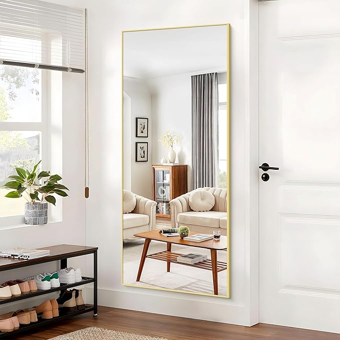 COFENY 36x72inch Bathroom Mirror, Gold Rectangle Mirror with Thin Metal Frame, Large Rectangular Wall Mirrors for Bathroom, Living Roomm, Hair Salon, Big Farmehouse Mirror Hang Horizontal/Vertical