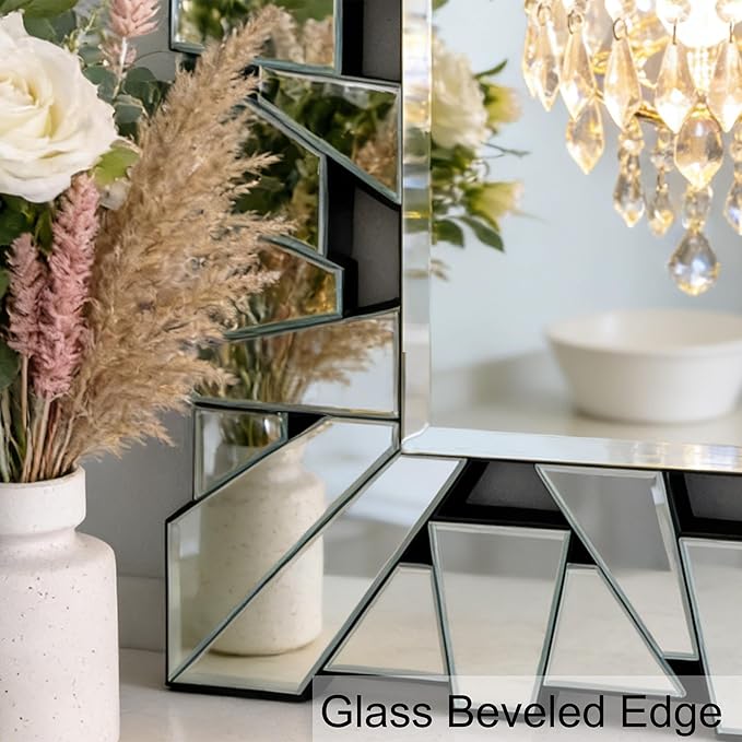 24" X 47" Large Mirror for Wall Decor, Elegant Mirror for Living Room Decor with Mosaic Tiles and Beveled Edge, Contemporary Bathroom Mirror Hang Horizontally or Vertically