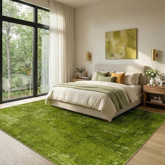 RELEANY Washable Area Rugs 8'x10' Non-Slip Modern Abstract Soft for Living Room Entryway Bedroom Nursery, Print Pattern, Grass Green