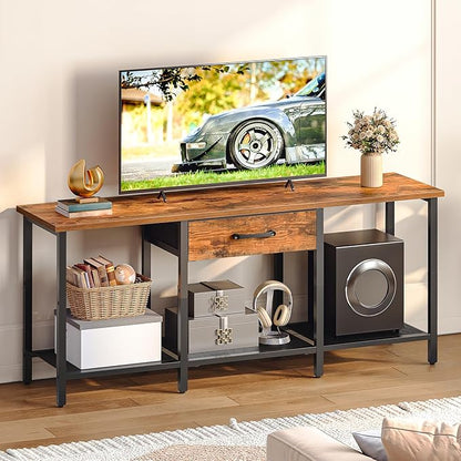 HOOBRO TV Stand for TVs up to 55 Inch, Entertainment Center with Fabric Drawer & Open Shelves, Industrial TV Media Console Table with Storage, for Living Room, Bedroom, Rustic Brown BF125DS01