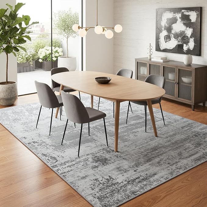 HOMORE Living Room Rug 5x7 Grey Area Rugs, Non Slip Washable Rugs for Bedroom Dining Room Abstract Carpet for Dorm Farmhouse Kids Playroom Classroom