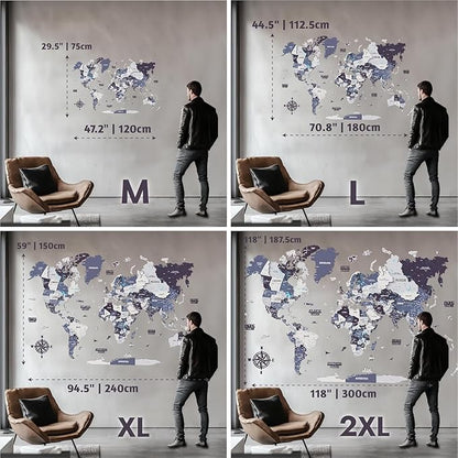 Colorfull Worlds 3D Wooden World Map Wall Art - Premium Multicolored World Travel Art for Wall Decor with Push Pins- Ideal Housewarming Gift & Travel Tracker (Large, Terracota)