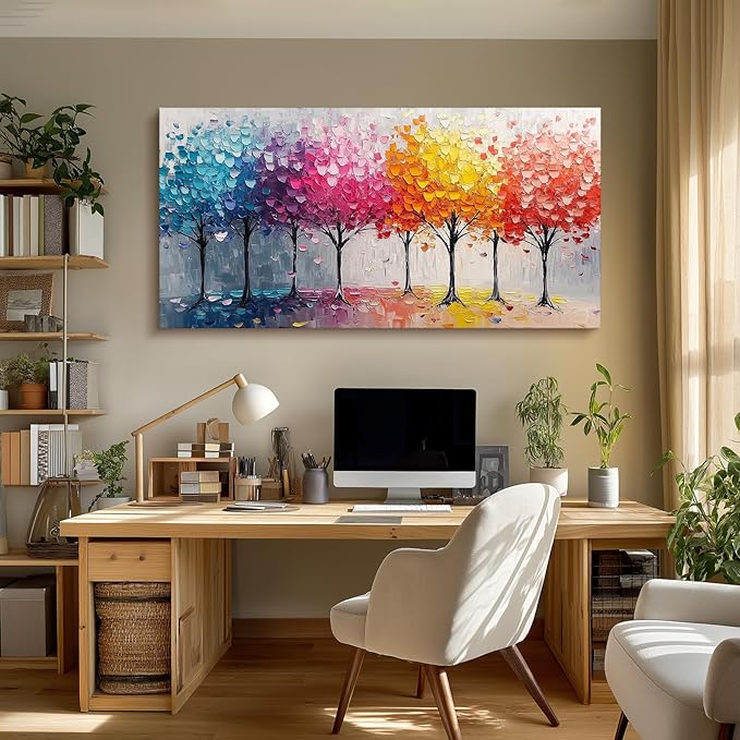 crmotu Colorful Forest Large Wall Art, Trees Nature-Inspired Abstract Art Prints, Contemporary Art Landscape Canvas Pictures, Bright Paintings Wall Decor Living Room Bedroom Home Office 29x57 Inch