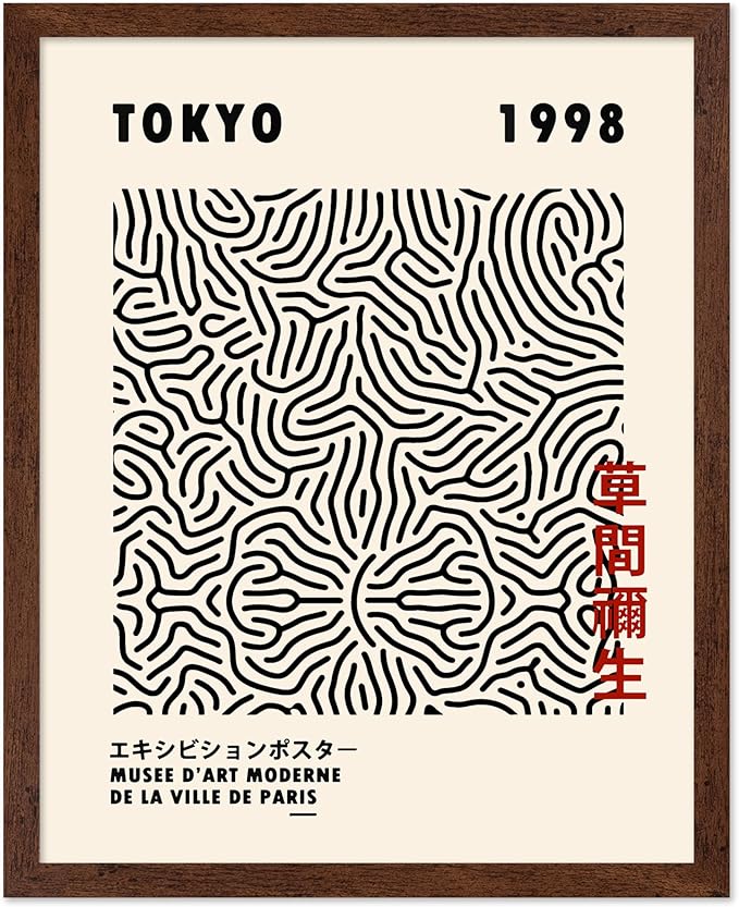 Poster Master Vintage Poster - Retro Pop Art Print - Gift for Artist, Friend - Nets, Tokyo, Black, Modern, Abstract Line - Wall Decor for Living Room, Office, 16x20 Brown Framed