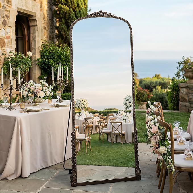 Antok Floor Mirror, 71"×32" Vintage Full Length Mirror Carved Full Body Mirror with Stand, Hanging Mounted for Bedroom Living Room Cloakroom,Bronze,Luxury Style
