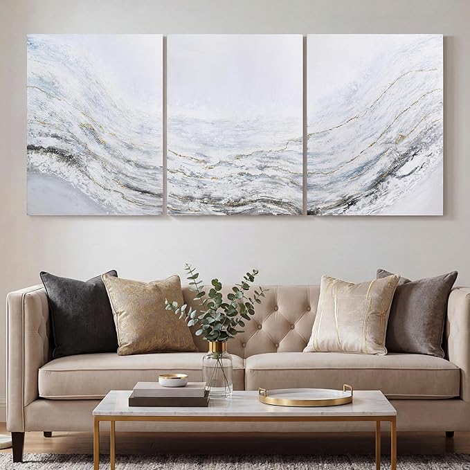 Empire Art Direct Abstract Wall Art Textured Hand Painted Canvas by Martin Edwards, Triptych, 40" x 30" each, Blizzard