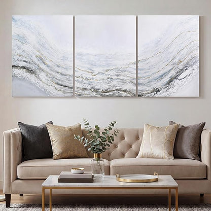 Empire Art Direct Abstract Wall Art Textured Hand Painted Canvas by Martin Edwards, Triptych, 40" x 30" each, Blizzard