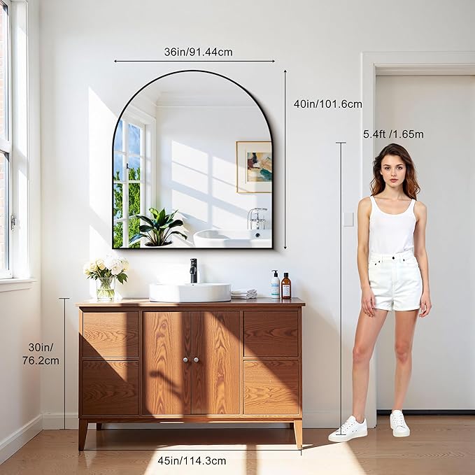 CIRCUMI Arched Wall Mirror, 36"x40" Black Arched Mirror with Tempered Glass, Metal Frame, Large Size for Bathroom, Living Room,Entryway,Over Sink, Arch Mirror for Decor,Shatterproof&Crystal-Clear