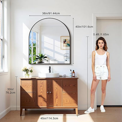 CIRCUMI Arched Wall Mirror, 36"x40" Black Arched Mirror with Tempered Glass, Metal Frame, Large Size for Bathroom, Living Room,Entryway,Over Sink, Arch Mirror for Decor,Shatterproof&Crystal-Clear