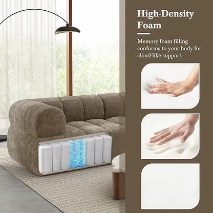 Christopher Knight Home Mania 122" Modular L-Shape Sofa Couch with Chaise Lounge, Modern Sectional Sofa Set for Living Room, Boucle Fabric Upholstered Cloud Couch with Deep Seat, Brown