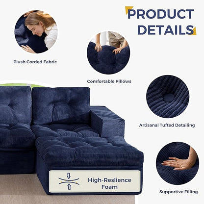 MAXYOYO Modular Sectional Sofa with Ottoman and Loveseat, Cloud Boneless Couch with Layered Cushion, Flexible Module Combination Sofa for Living Room, No Assembly Required,Navy