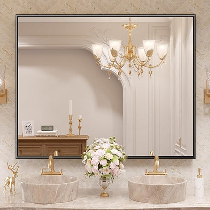 LOAAO Black Bathroom Mirror 40"X30" for Wall, Rectangle Bathroom Vanity Mirror, Tempered Glass, Hangs Vertically or Horizontally, Easy to Install, Modern Design