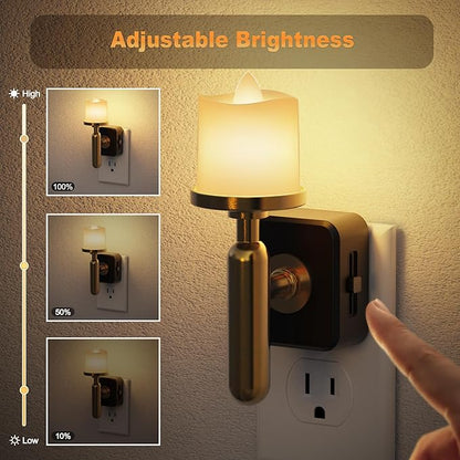 JandCase Candle Night Light, Night Lights Plug into Wall, 3000K Soft White, 0-100LM Adjustable Brightness, Dusk to Dawn Sensor NIghtlight for Dinning Room, Living Room, Bathroom, Hallway