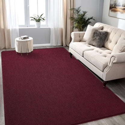 Red Rugs for Living Room Bedroom, 7x10 ft Burgundy Area Rug, Washable Memory Foam Indoor Carpet, Modern Aesthetic Minimalist Non-Slip Carpets for Boys Girls Adults Home Decor