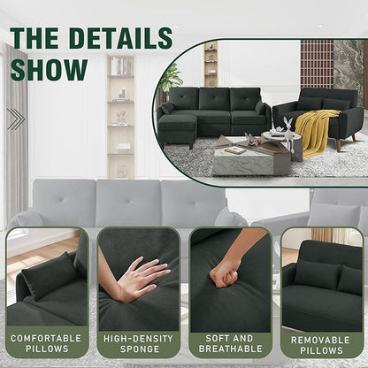 Convertible Sectional Couch Set, 77" L Shaped Sofa with Ottoman and 48" Loveseat, Modern Couches for Living Room, Apartment and Office, Black