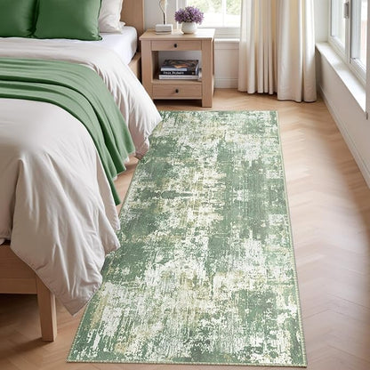 RELEANY Washable Area Rugs 2'x10' Non-Slip Modern Abstract Soft for Living Room Entryway Bedroom Nursery, Print Pattern, Light Green/Yellow
