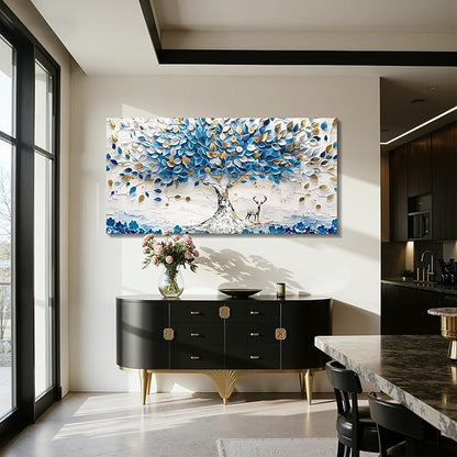 imjiayu Oversized Wall Art, Tree of Life Wall Art, Abstract Art Wall Decor, Blue and White Money Tree Canvas Prints, Modern Extra Large Pictures for Living Room Dining Room Office Hotel 29"x57"