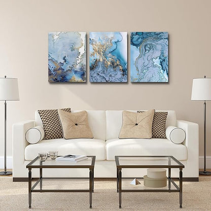Blue Abstract Canvas Wall Art For Living Room Bedroom Wall Decor Office Pictures Watercolor Wall Paintings Bathroom Home Decoration Posters Prints Artwork 12'' X 16'' 3 Piece Set