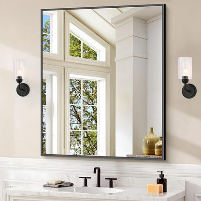 COFENY Black Bathroom Mirror for Wall, 30x36 Inch Rectangle With Metal Frame, Modern Vanity for Bathroom Living Room, Entryway Hangs Horizontal or Vertical