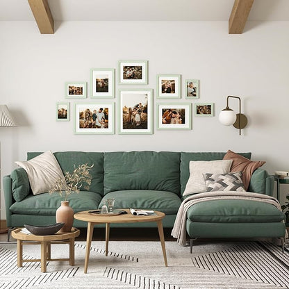 Egofine 8x8 Picture Frame 4PCS, Made of Solid Wood Covered by Plexiglass Display 4x4/6x6 with Mat or 8x8 without Mat, for Table Top Display and Wall Mounting Photo Frame, Rustic Green