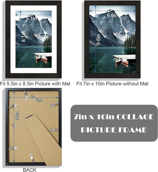 Hongkee 7x10 Frame with Real Glass - Display 5.5 x 8.5 Diploma Frame with Mat or 7 x 10 without Mat, Photo Frame for Wall or Table Top Display(Black, 3 Pack)