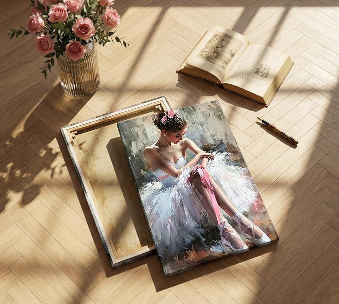 Pink Ballerina Girl Canvas Wall Art Ballet Lover Wall Decor Picture Modern Ballet Dancer Poster Print for Dance Studio Bedroom Girls Room Preppy Dormitory Painting Artwork Home Decoration